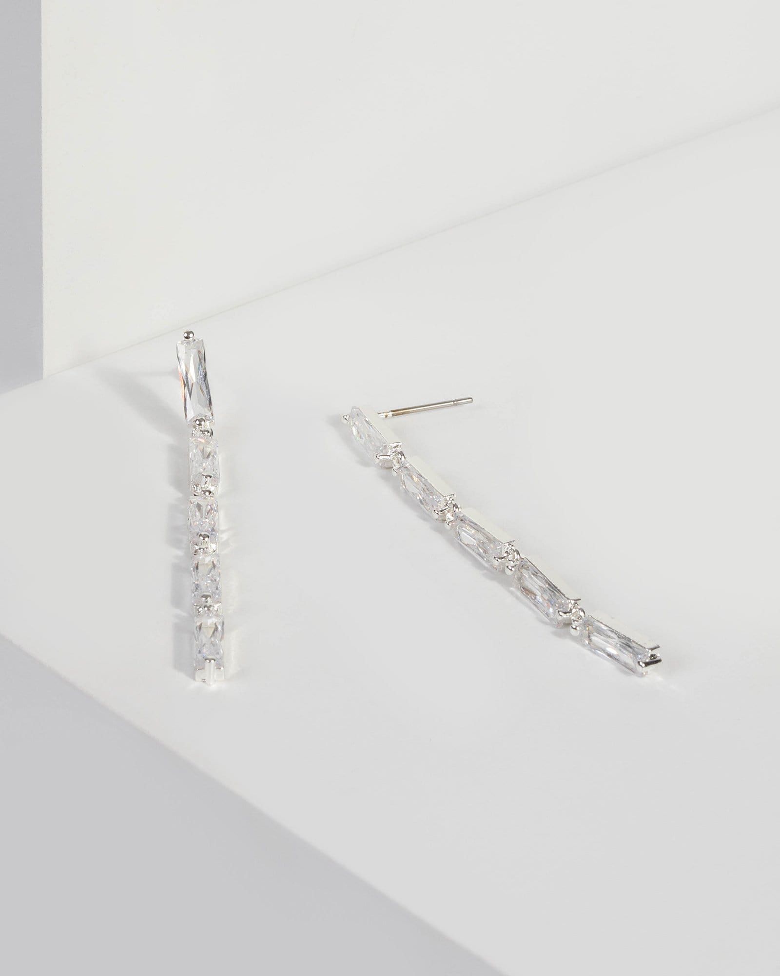 Silver Rectangle Cubic Zirconia Drop Earrings sold by Collete Hayman