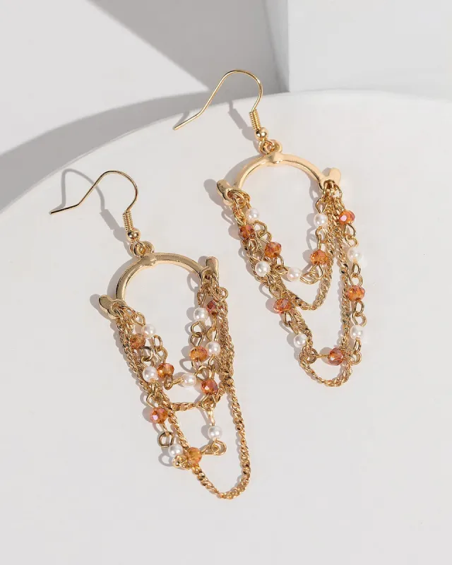Brown Layered Beaded Chain Earrings sold by Collete Hayman