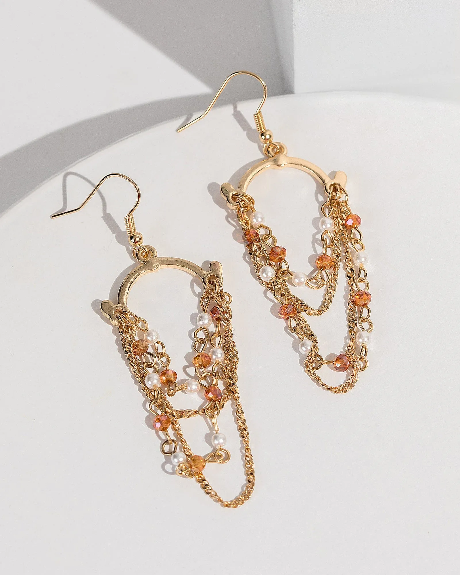 Brown Layered Beaded Chain Earrings sold by Collete Hayman