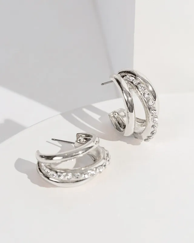 Silver Triple Diamond Hoop Earrings sold by Collete Hayman
