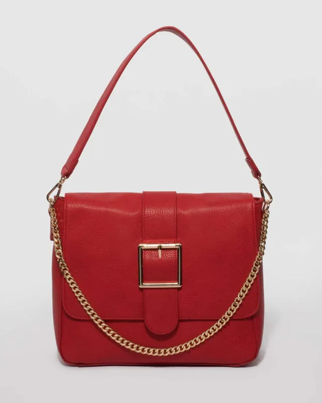 Red Leah Buckle Tote Bag sold by Collete Hayman