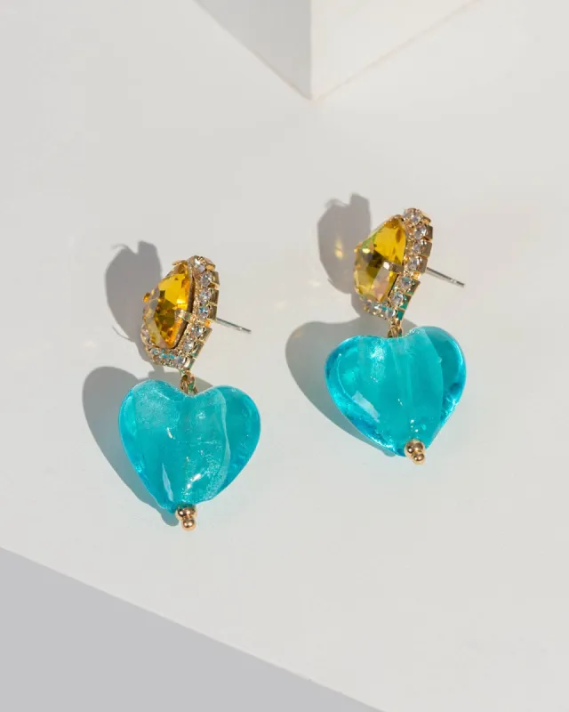 Blue Crystal Heart Drop Earrings sold by Collete Hayman