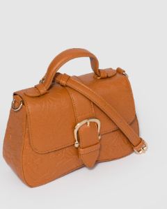 Tan Meredith Buckle Top Handle Bag sold by Collete Hayman