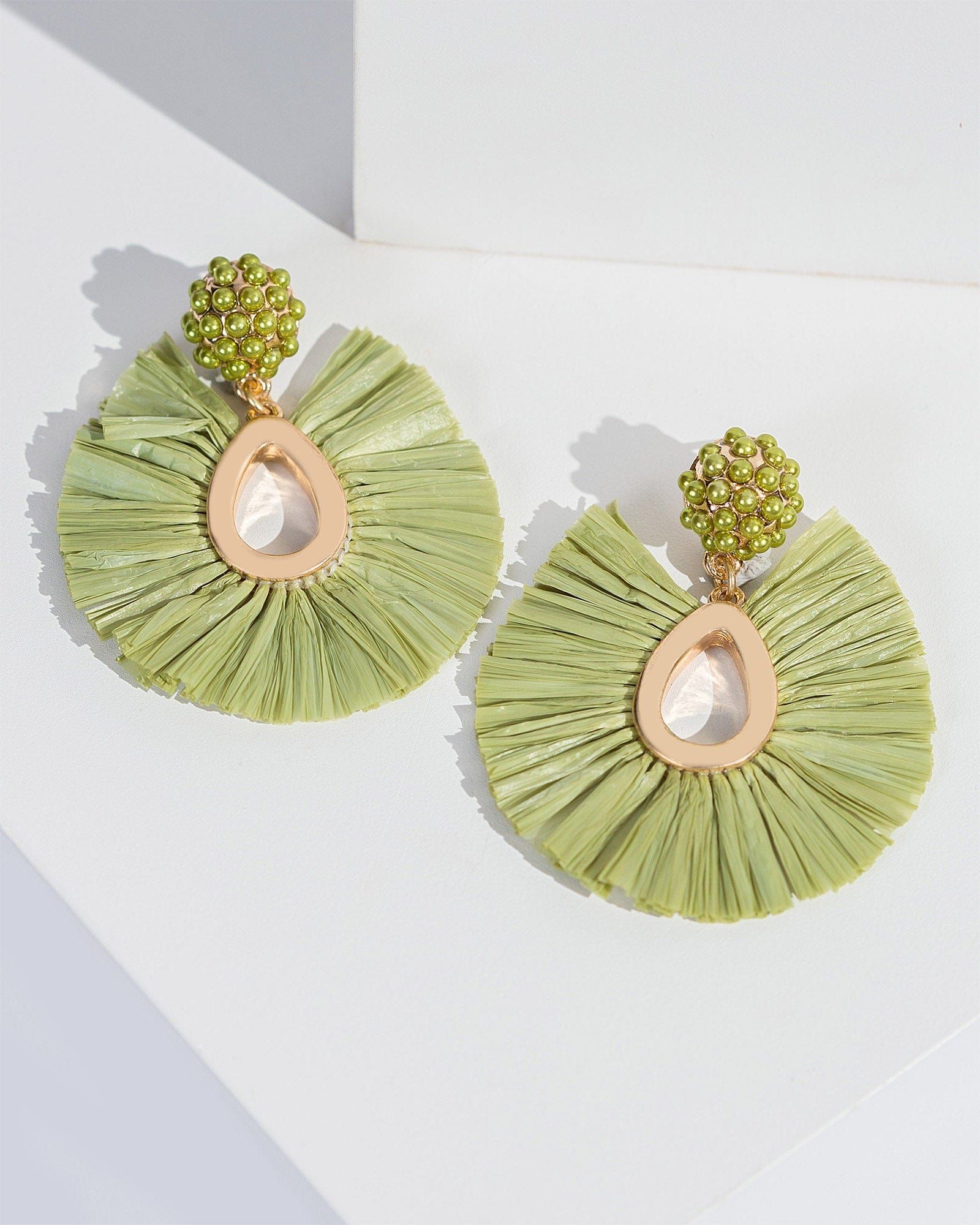 Green Raffia Loop Statement Earrings sold by Collete Hayman