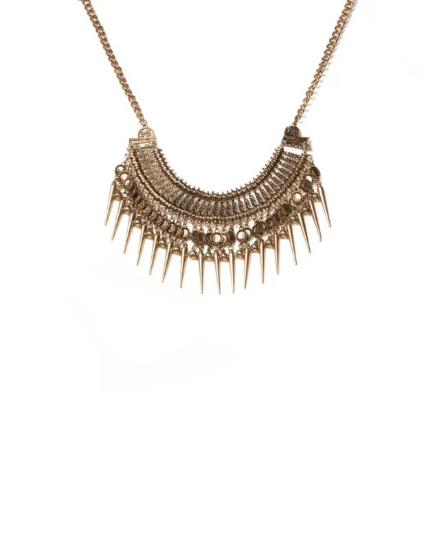 Antique Gold Tone Mixed Stone Spike Statement Necklace sold by Collete Hayman