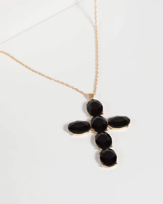 Black Large Crystal Cross Necklace sold by Collete Hayman