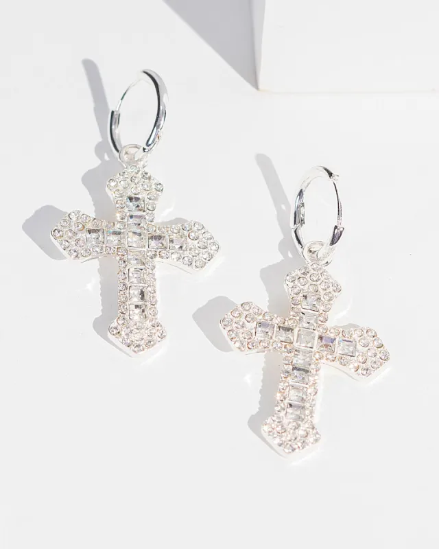 Crystal Crystal Cross Hoop Earrings sold by Collete Hayman