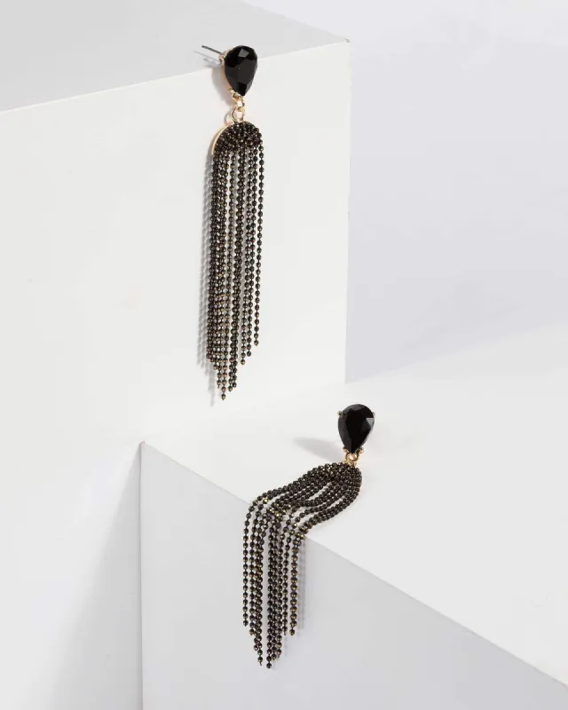 Black Beaded Tassel Drop Earrings sold by Collete Hayman