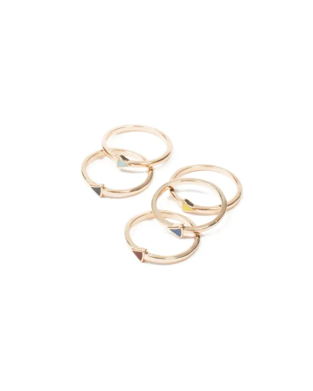 Multi Colour Gold Tone Enamel Triangle Ring Pack - Large sold by Collete Hayman