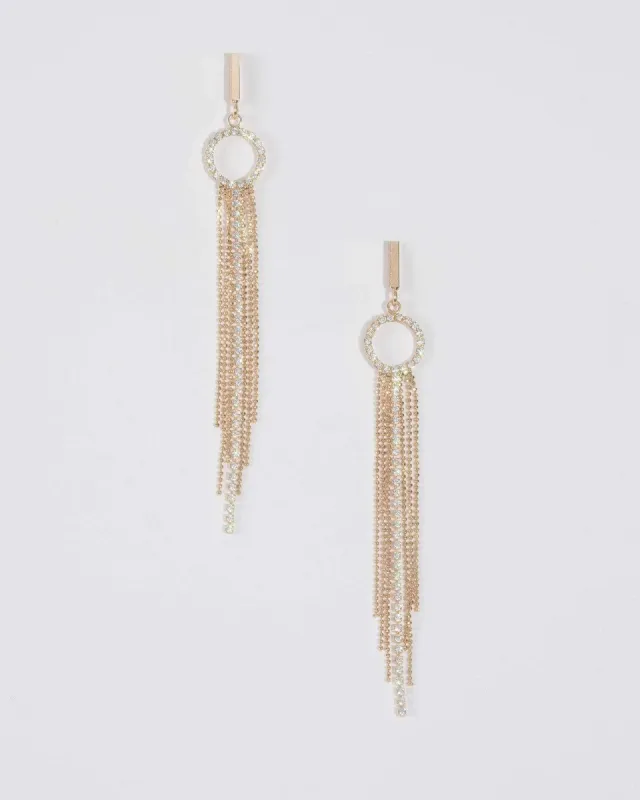 Gold Diamante Round Tassel Drop Earrings sold by Collete Hayman