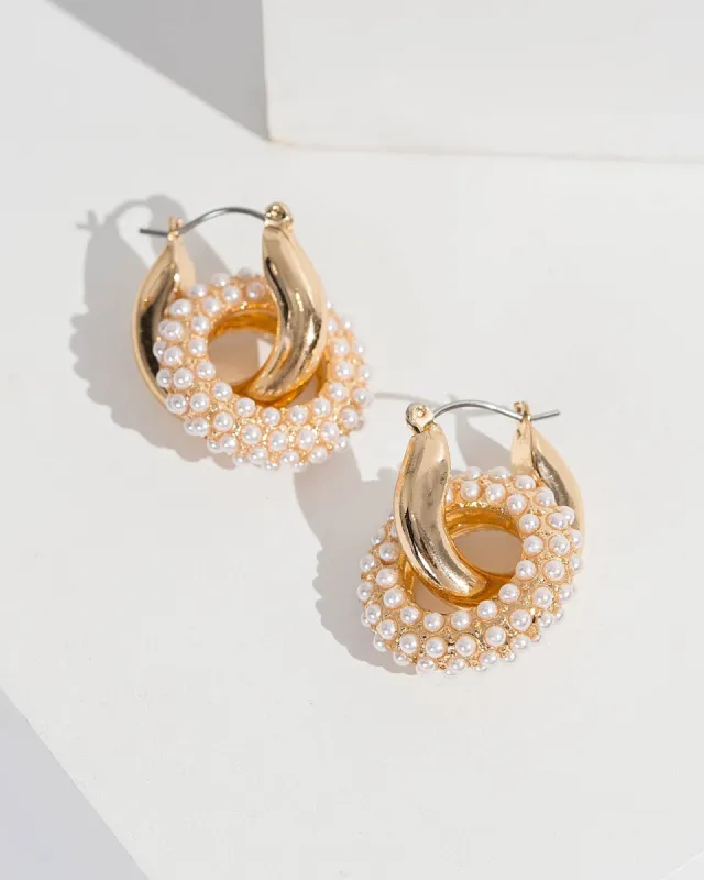 Pearl Small Detailing Double Hoop Earrings sold by Collete Hayman