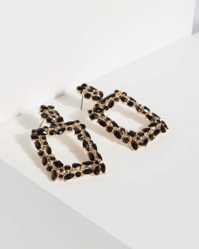 Gold Square Crystal Drop Earrings sold by Collete Hayman