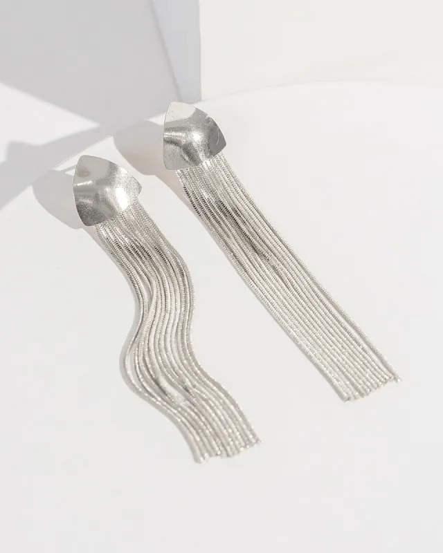 Silver Tassle Triangle Stud Earrings sold by Collete Hayman