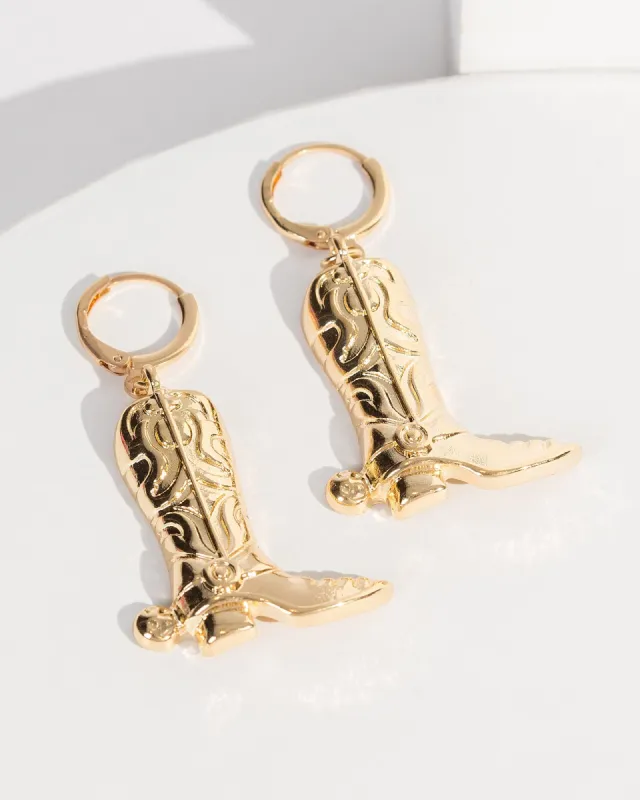 Gold Cowboy Boot Hoop Earrings sold by Collete Hayman