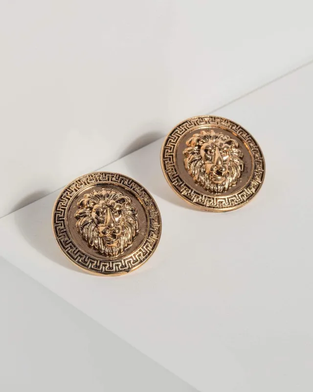 Gold Lion Stud Earrings sold by Collete Hayman