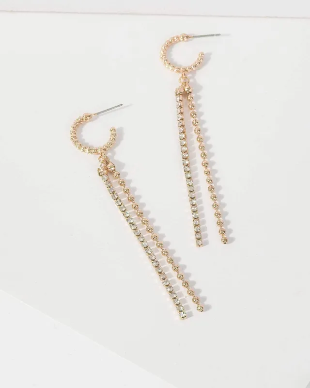 Gold  Ball Bead And Crystal Drop Earrings sold by Collete Hayman