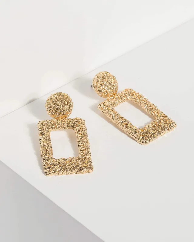 Gold Small Rectangle Drop Earrings sold by Collete Hayman