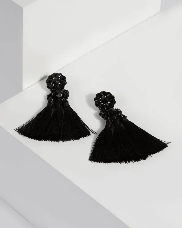 Black Jeweled Tassel Drop Earrings sold by Collete Hayman