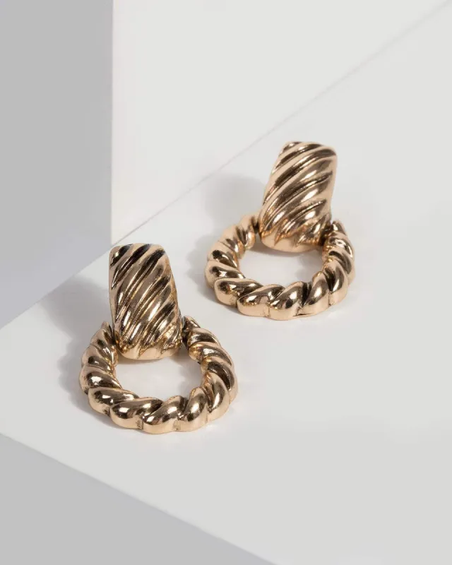 Gold Twisted Door Knocker Earrings sold by Collete Hayman