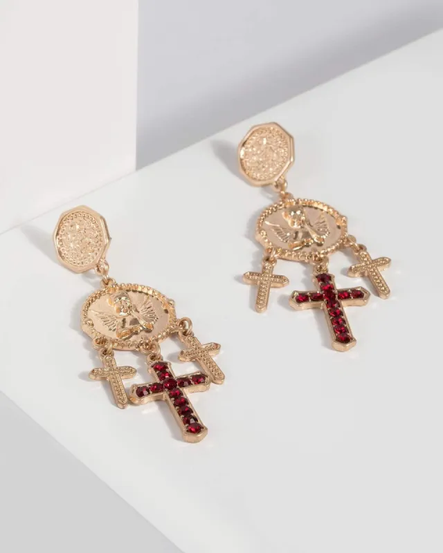 Gold Angel Crystal Cross Drop Earrings sold by Collete Hayman