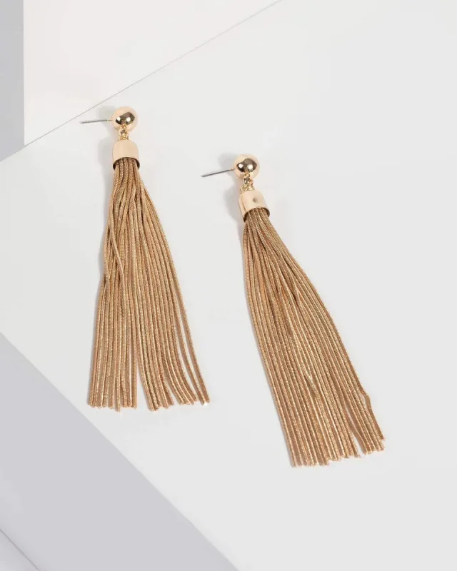 Gold Long Tassel Drop Earrings sold by Collete Hayman