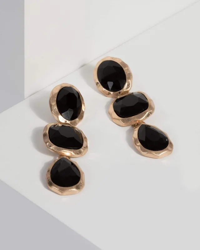 Black Textured Crystal Drop Earrings sold by Collete Hayman