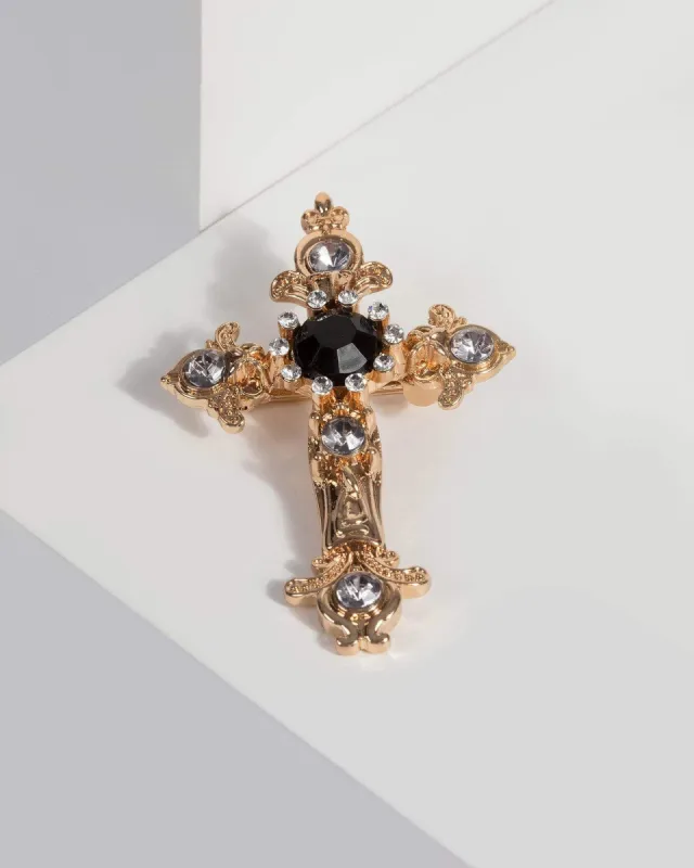 Gold Crystal Cross Brooch made by Collete Hayman