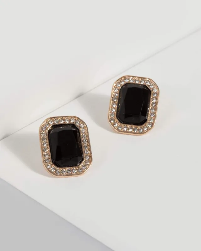 Black Crystal Stone Stud Earrings sold by Collete Hayman