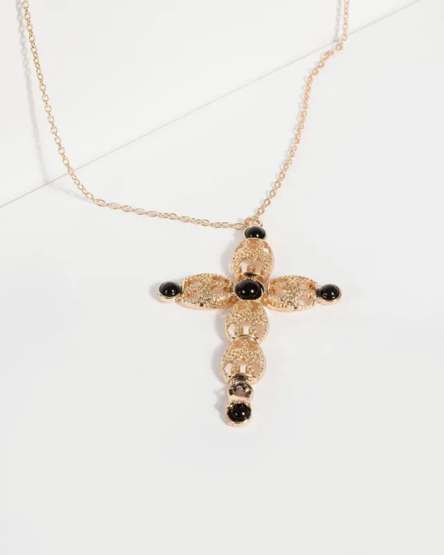 Gold Cut Out Detail Cross Pendant Necklace sold by Collete Hayman