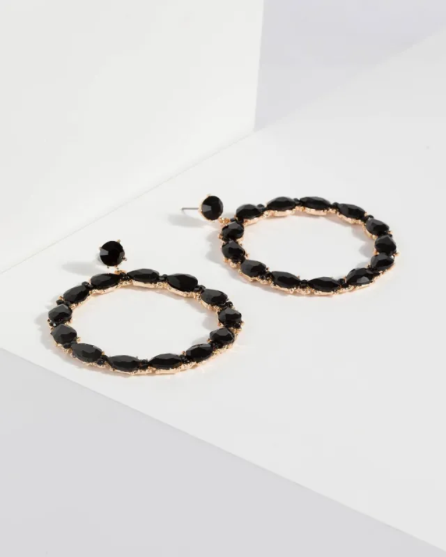 Black Large Crystal Stone Drop Earrings sold by Collete Hayman