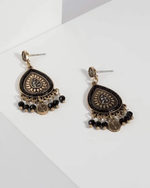 Black Beaded Tassel Drop Earrings sold by Collete Hayman