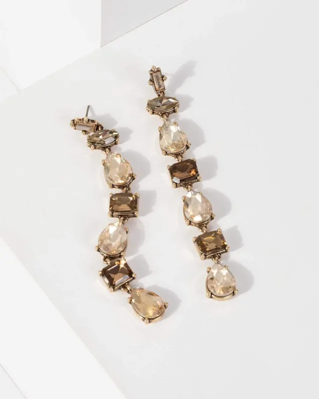 Gold Crystal Tear Drop And Rectangle Earrings sold by Collete Hayman