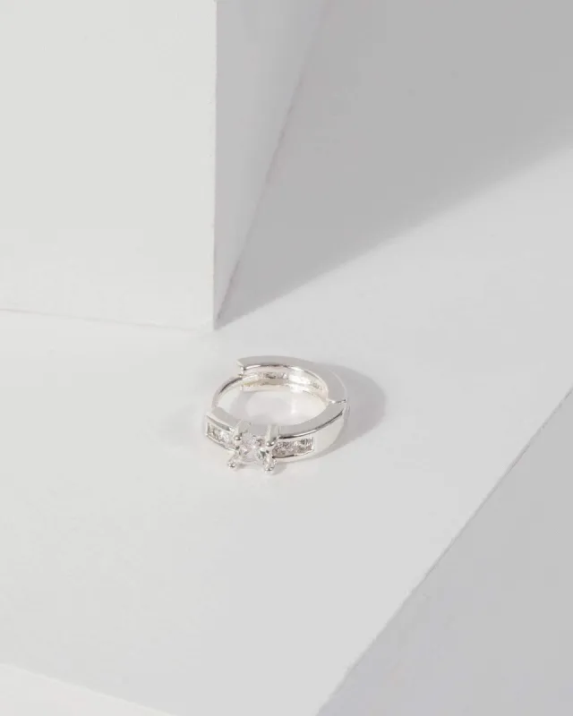 Single White Gold Jewelled Huggie Hoop Earring sold by Collete Hayman