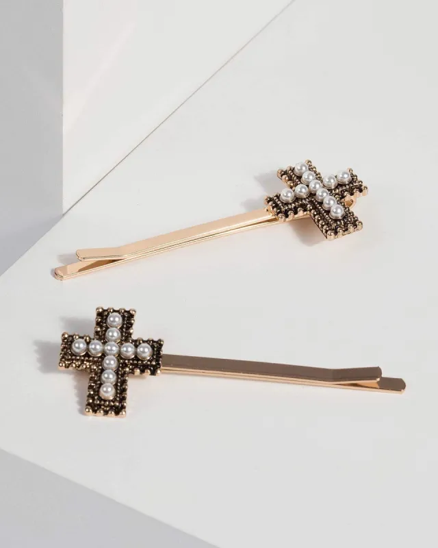 Gold Cross Hair Slides sold by Collete Hayman