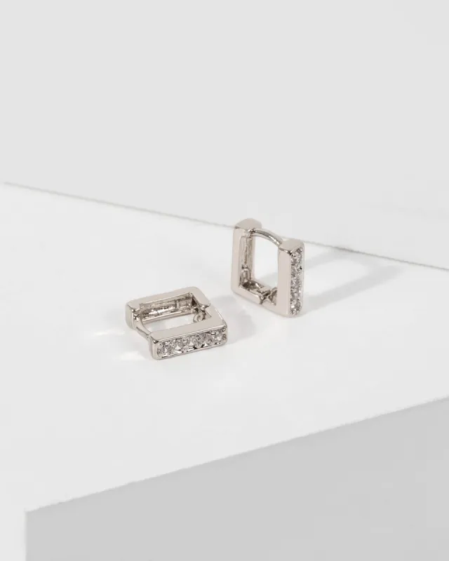 White Gold Pave Square Hoop Earrings sold by Collete Hayman