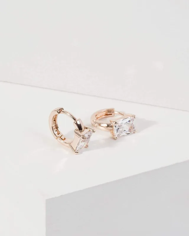 Rose Gold Crystal Huggie Hoop Earrings sold by Collete Hayman