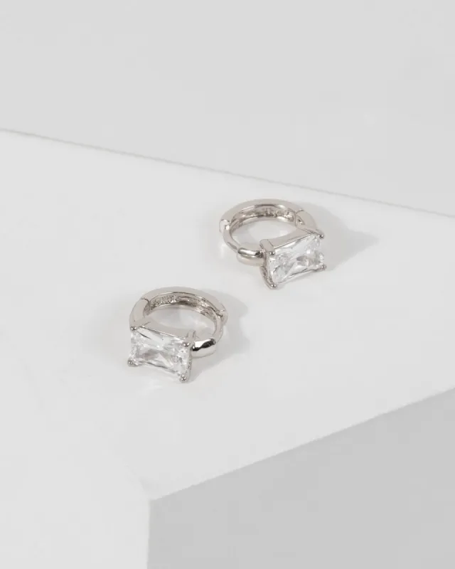 White Gold Crystal Huggie Hoop Earrings sold by Collete Hayman
