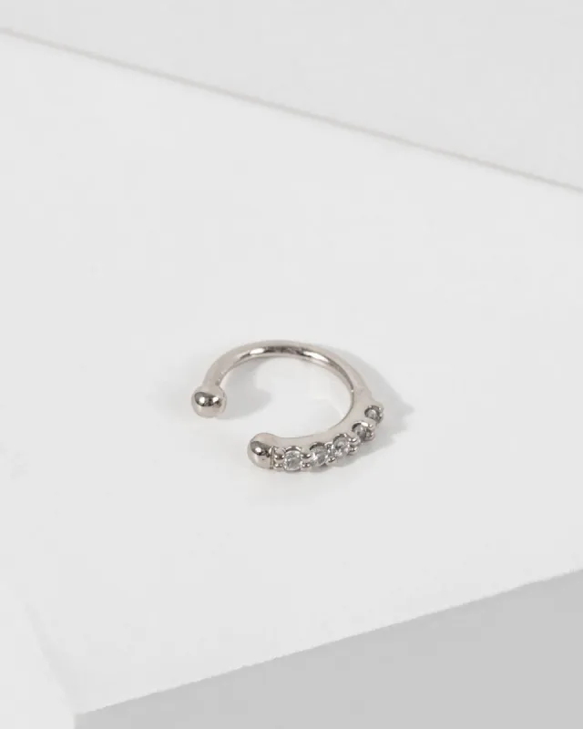 White Gold Fine Band Pave Cuff Earrings sold by Collete Hayman
