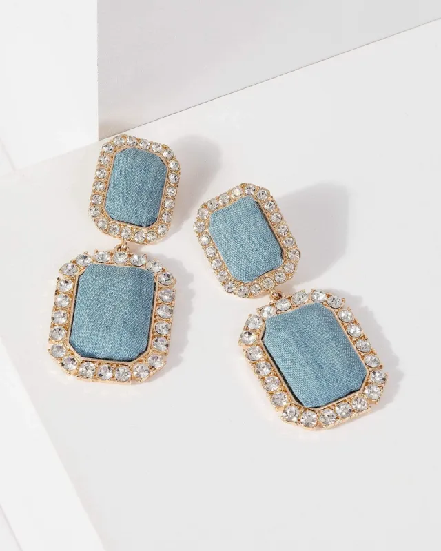 Blue Denim Covered Crystal Earrings sold by Collete Hayman