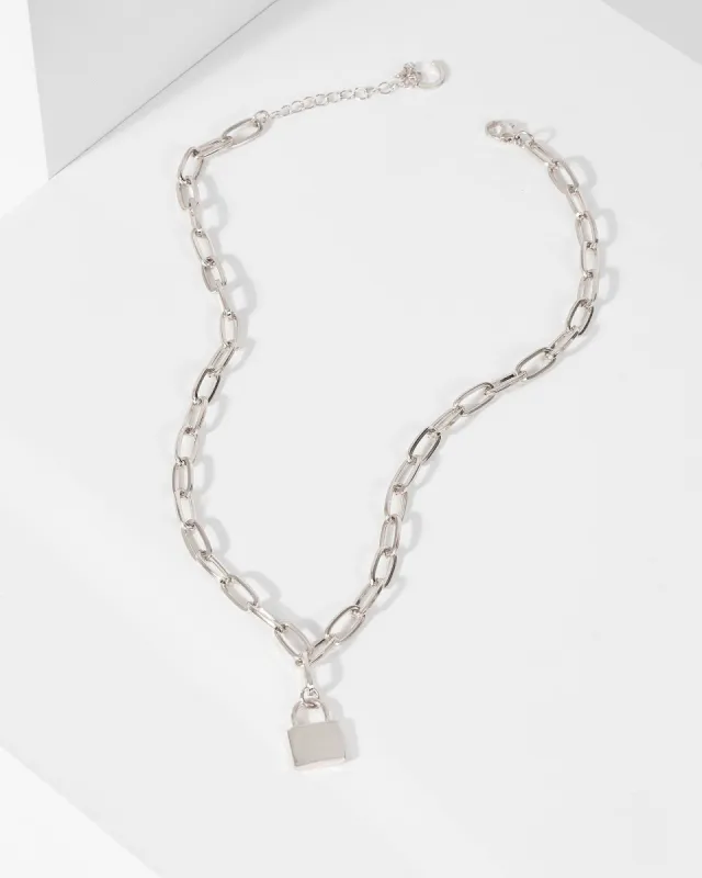 Silver Long Chain Lock Necklace sold by Collete Hayman