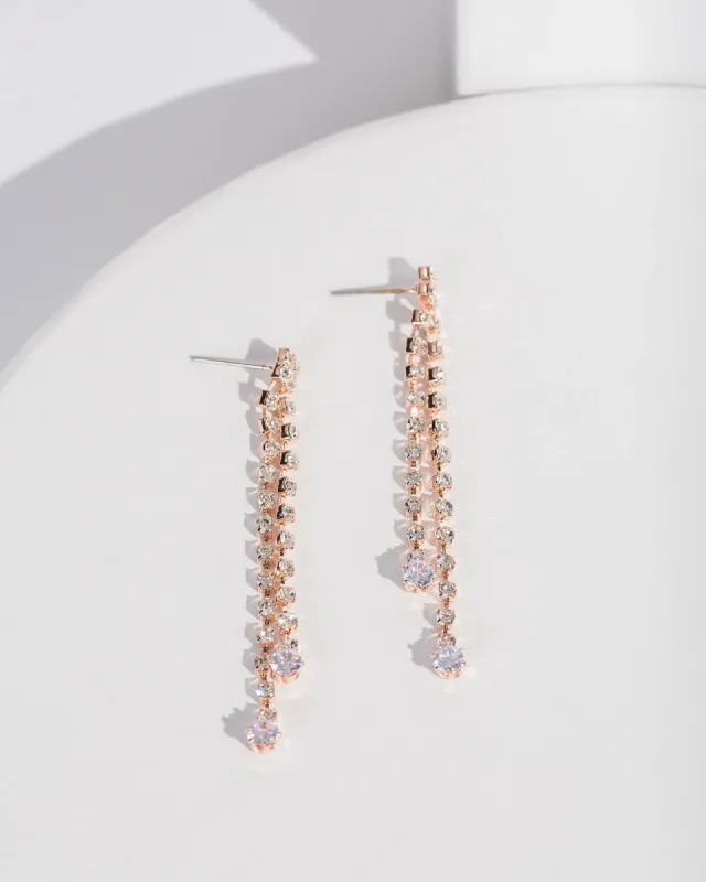 Rose Gold Crystal Post Drop Earrings sold by Collete Hayman