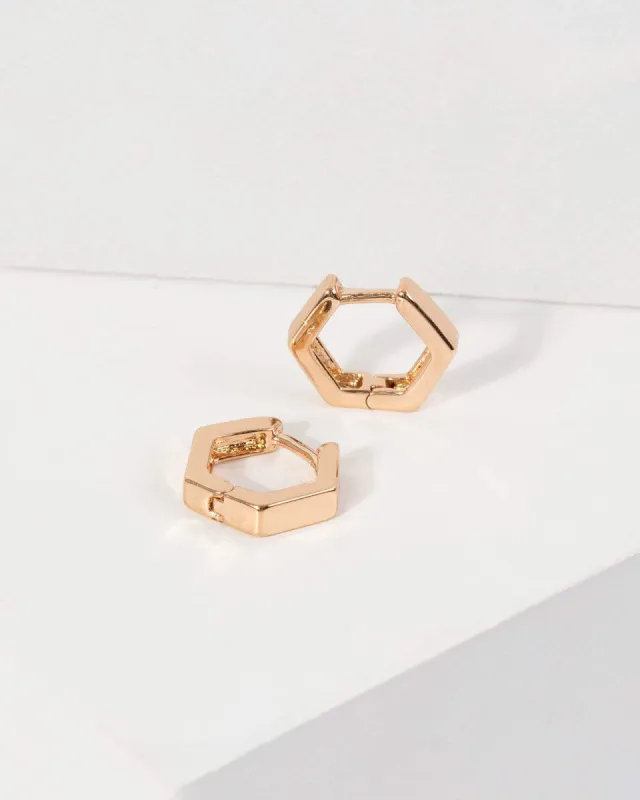 Gold Hexagon Huggie Hoop Earrings sold by Collete Hayman
