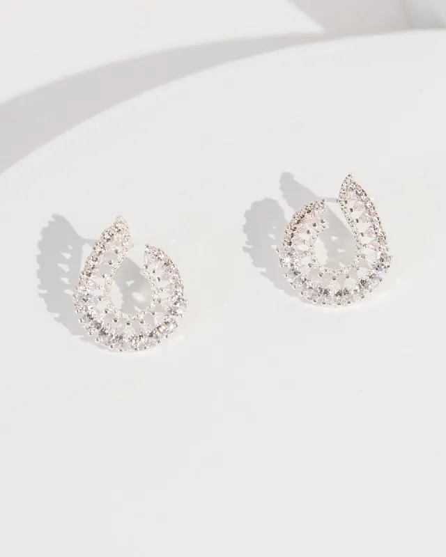 Silver Cubic Zirconia Loop Drop Earrings sold by Collete Hayman