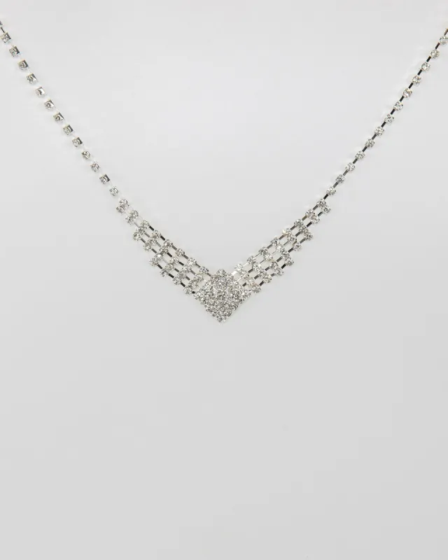 Crystal Square Chain Tiered Statement Necklace sold by Collete Hayman