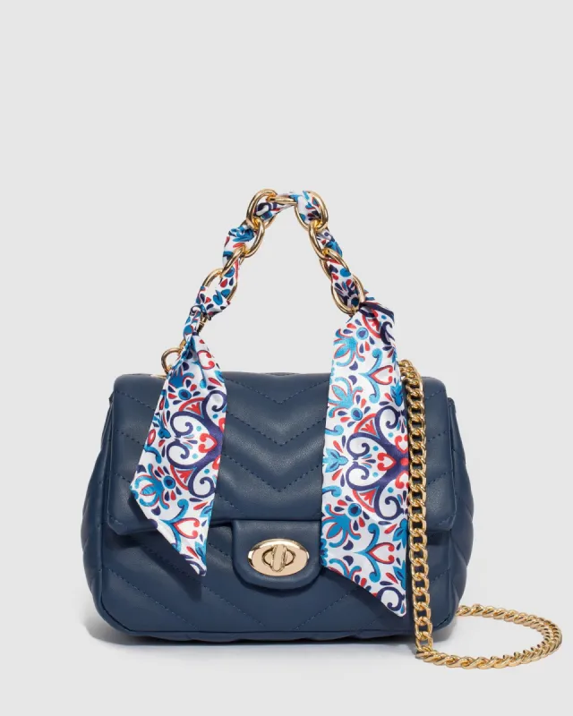 Navy Blue Mia Scarf Crossbody Bag sold by Collete Hayman