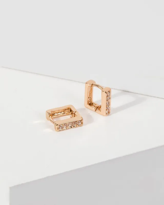 Gold Pave Square Hoop Earrings sold by Collete Hayman