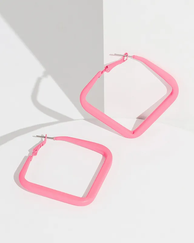 Pink Coated Square Hoop Earrings sold by Collete Hayman