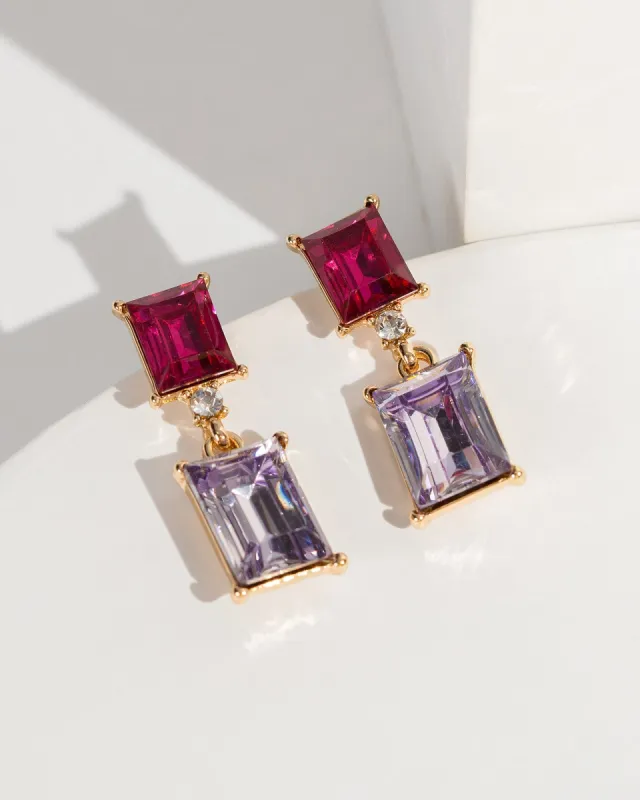 Purple Rectangle Crystals Drop Earrings sold by Collete Hayman