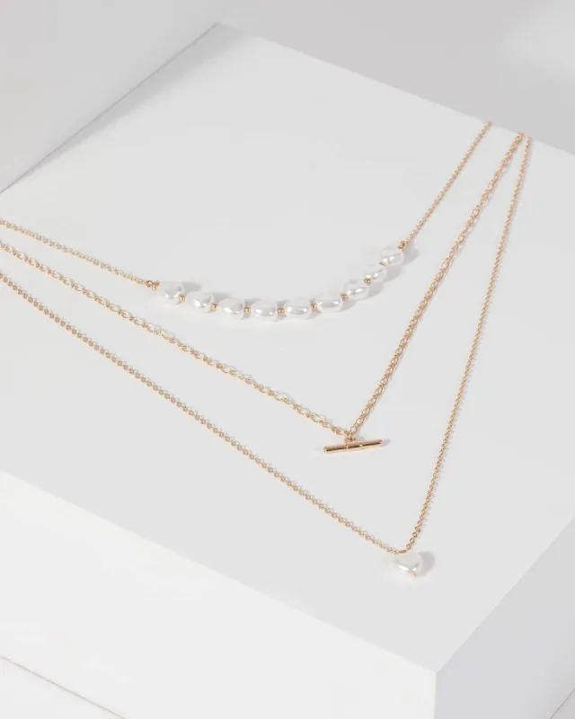 Gold Pearl Bead LayeredNecklace sold by Collete Hayman