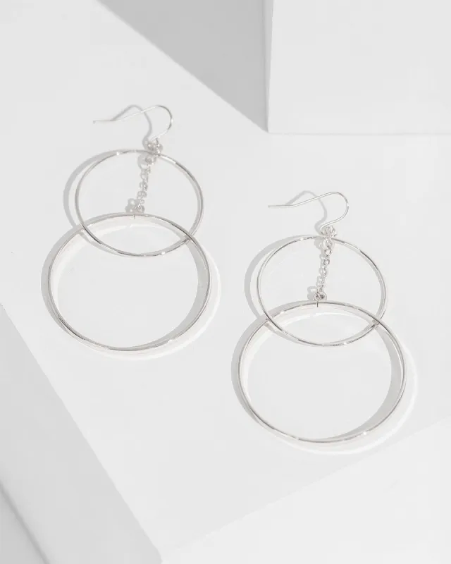 Silver Double Circle Hook Drop Earrings sold by Collete Hayman